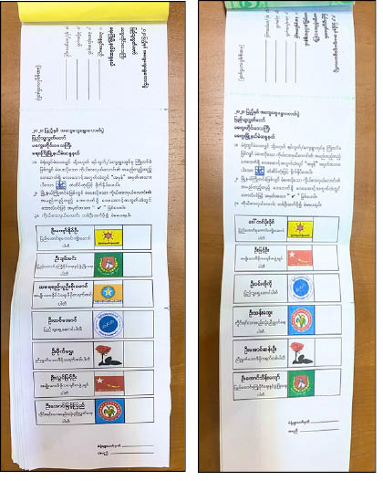 Ballot papers for Magway township Pyithu Hluttaw candidates in the ballot books for Yayzagyo township Pyithu Hluttaw candidates